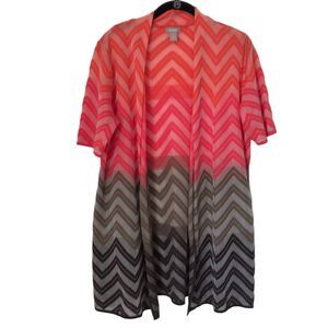 Chicos Womens Cardigan Size 1 Pink Grey Black Chevron Print Open Front